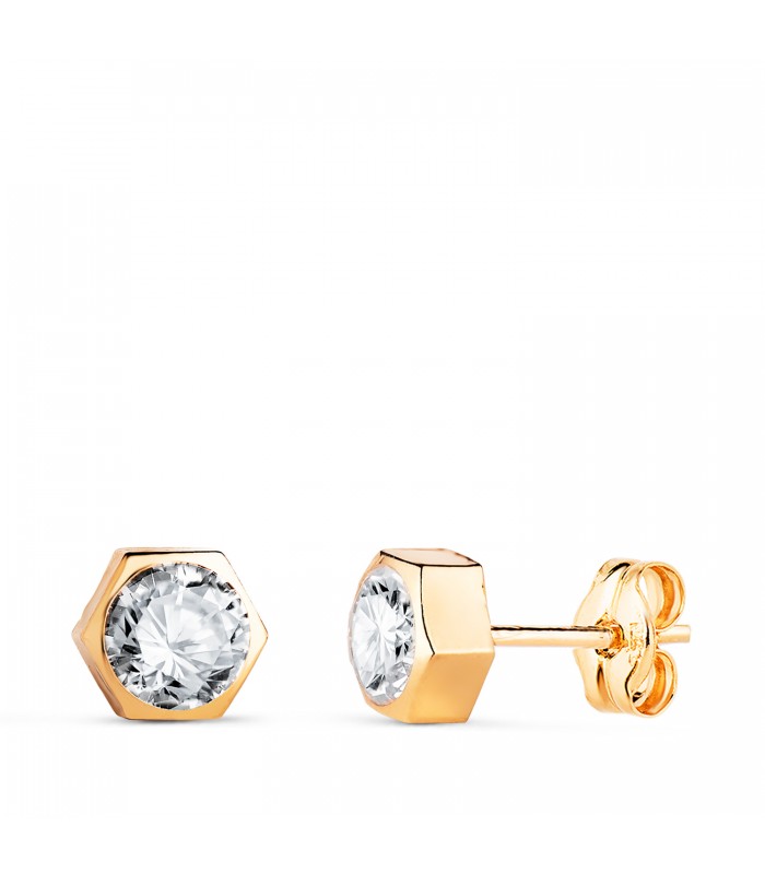 Orecchini esagono Lara oro giallo 18Kt 6mm, orecchini per bambina
