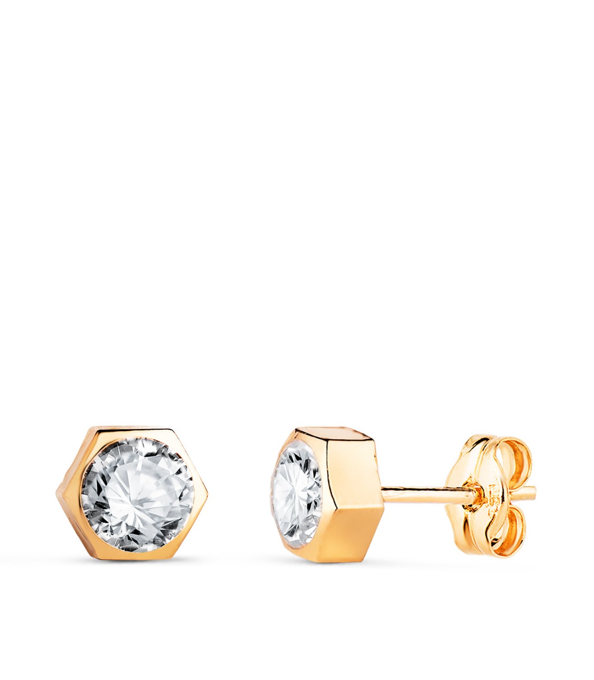 Pendientes Lara oro amarillo 18K 6mm circonita hexágono