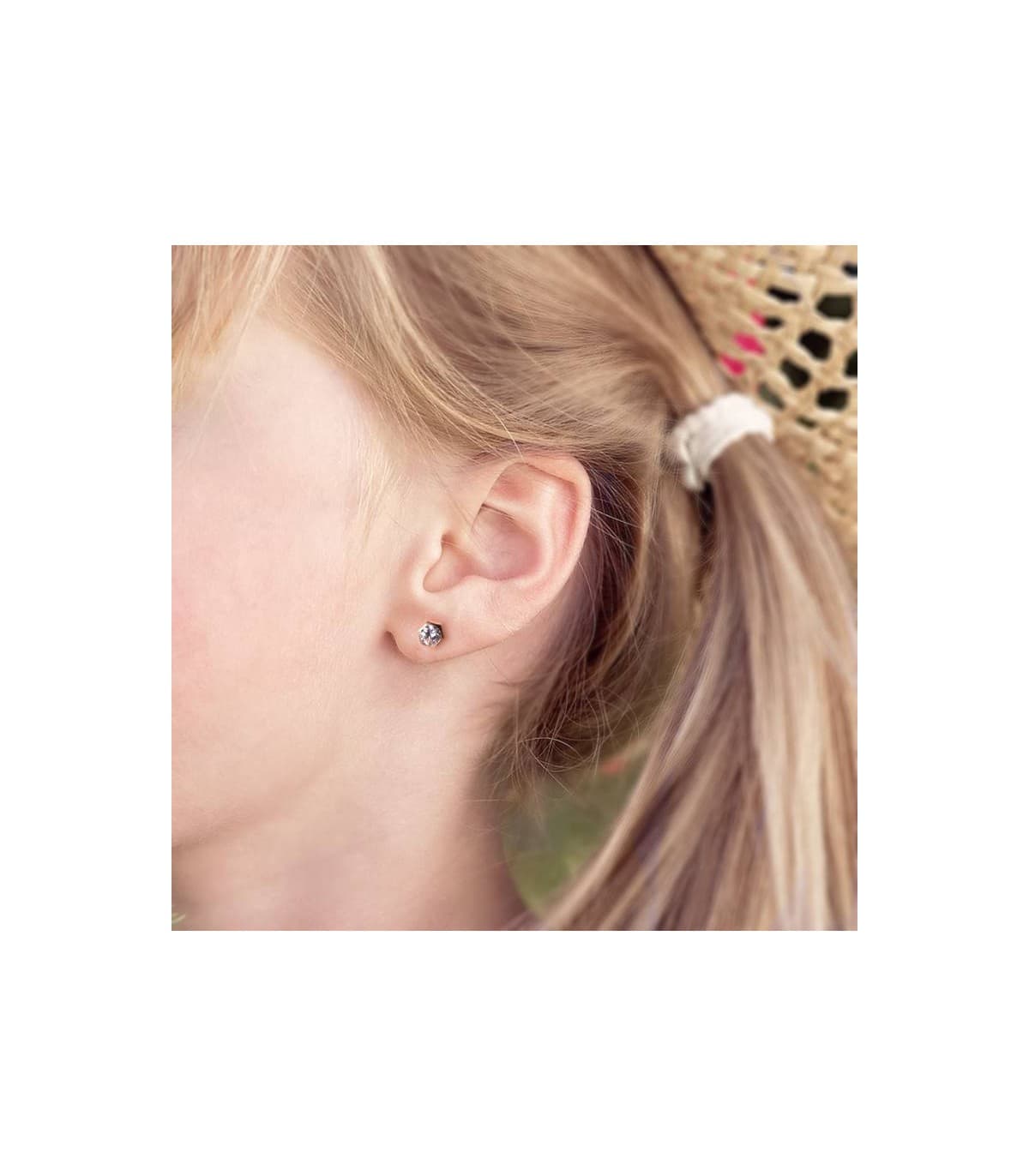 Orecchini a forma di esagono, modello Lara 7 mm oro giallo 18 carati, orecchini per bambina