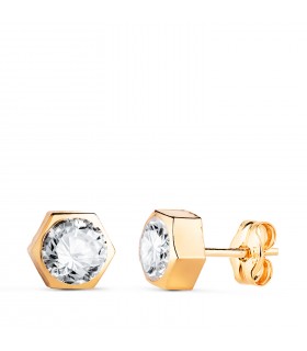 Pendientes Lara oro amarillo 18K 7mm circonita hexágono