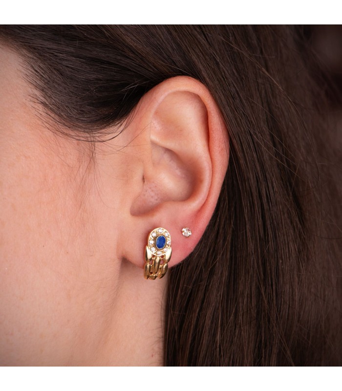 Pendientes de oro y Zafiro de estilo vintage. Joyas para mujer 18 kilates.