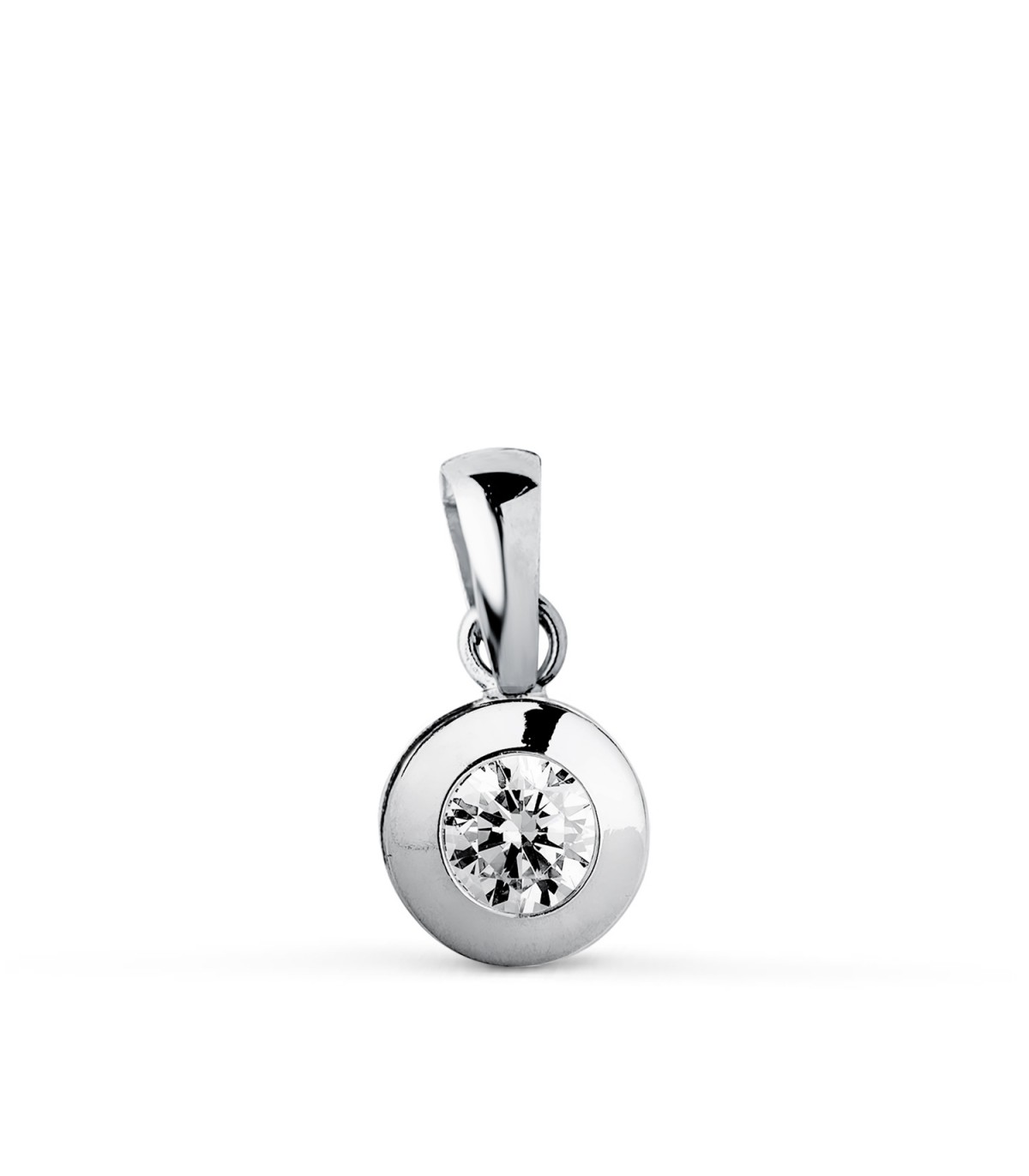 Pendentif Mercedes 6.5 mm Or Blanc 18K | Collier solitaire avec zircone pour femme
