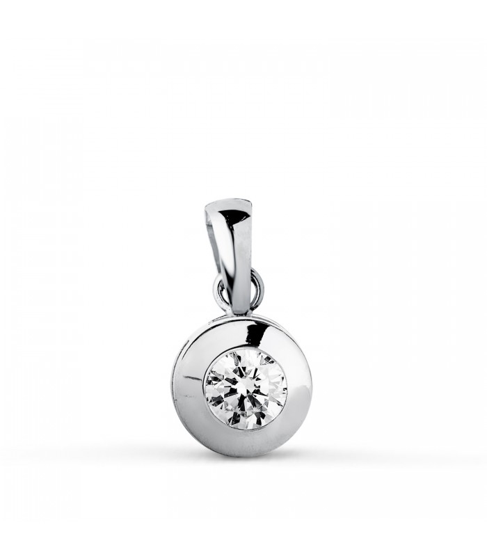 Colgante chatón Mercedes 7 mm Oro Blanco 18K, joyas para mujer