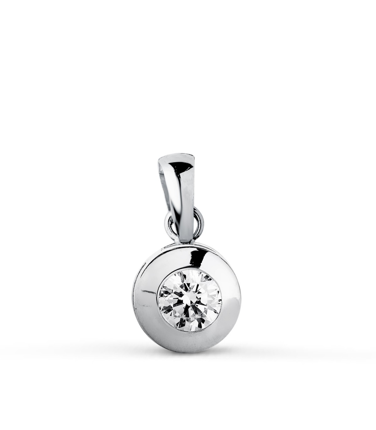 Colgante chatón Mercedes 7 mm Oro Blanco 18K, joyas para mujer