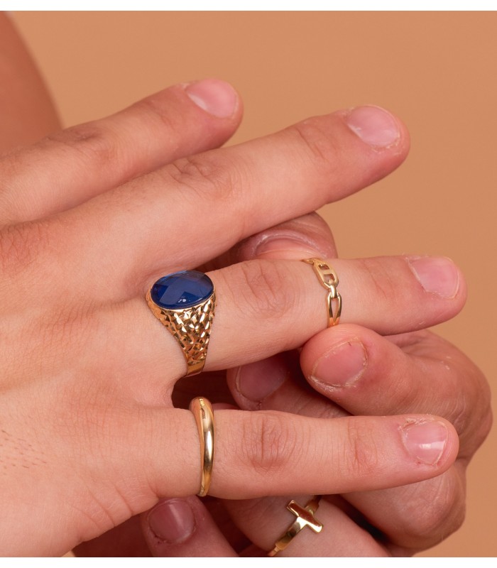 Anello da donna in oro 18 carati con catena a maglie traversino, finitura lucida e larghezza di 4 mm