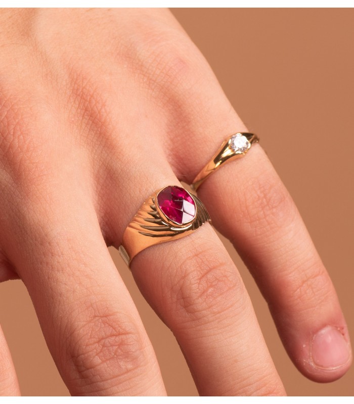 Anello chevalier uomo Roberto Oro 18kt Spinello rosso