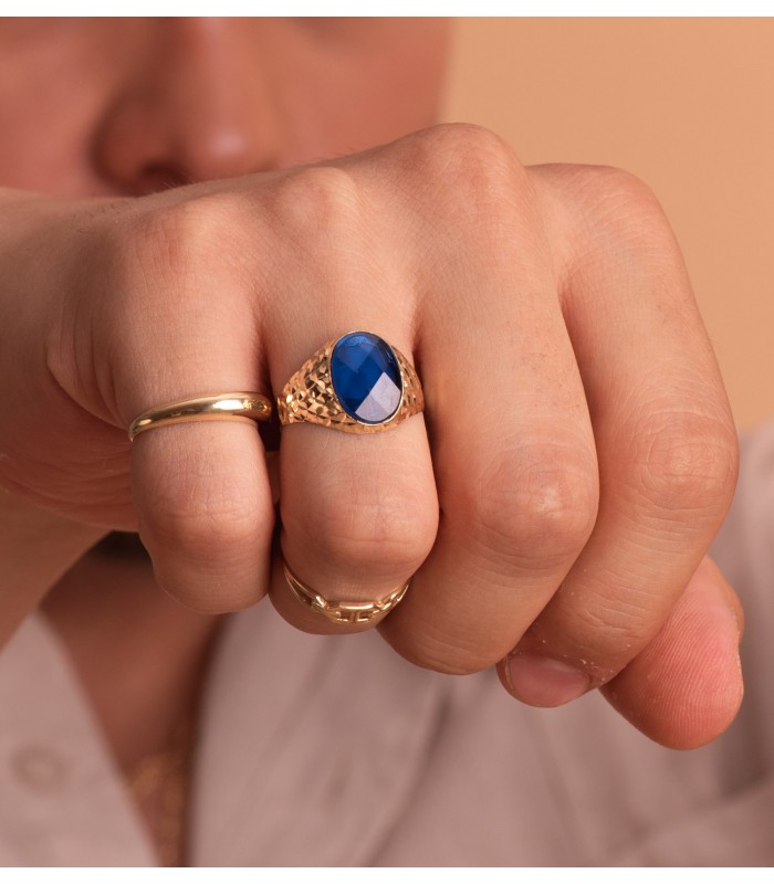 Anello chevalier uomo Fabrizio Spinello Blu 18 Kt
