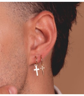 Orecchini a cerchio con pendenti Croce oro 18kt