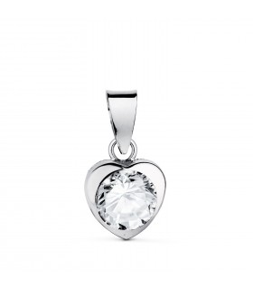 Solitär-Anhänger 18K Weißgold, Herz-Design, 7,5 mm, weißer Zirkoniastein