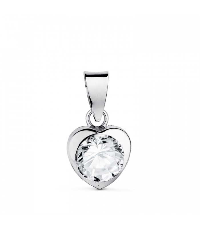 Solitär-Anhänger 18K Weißgold, Herz-Design, 7,5 mm, weißer Zirkoniastein