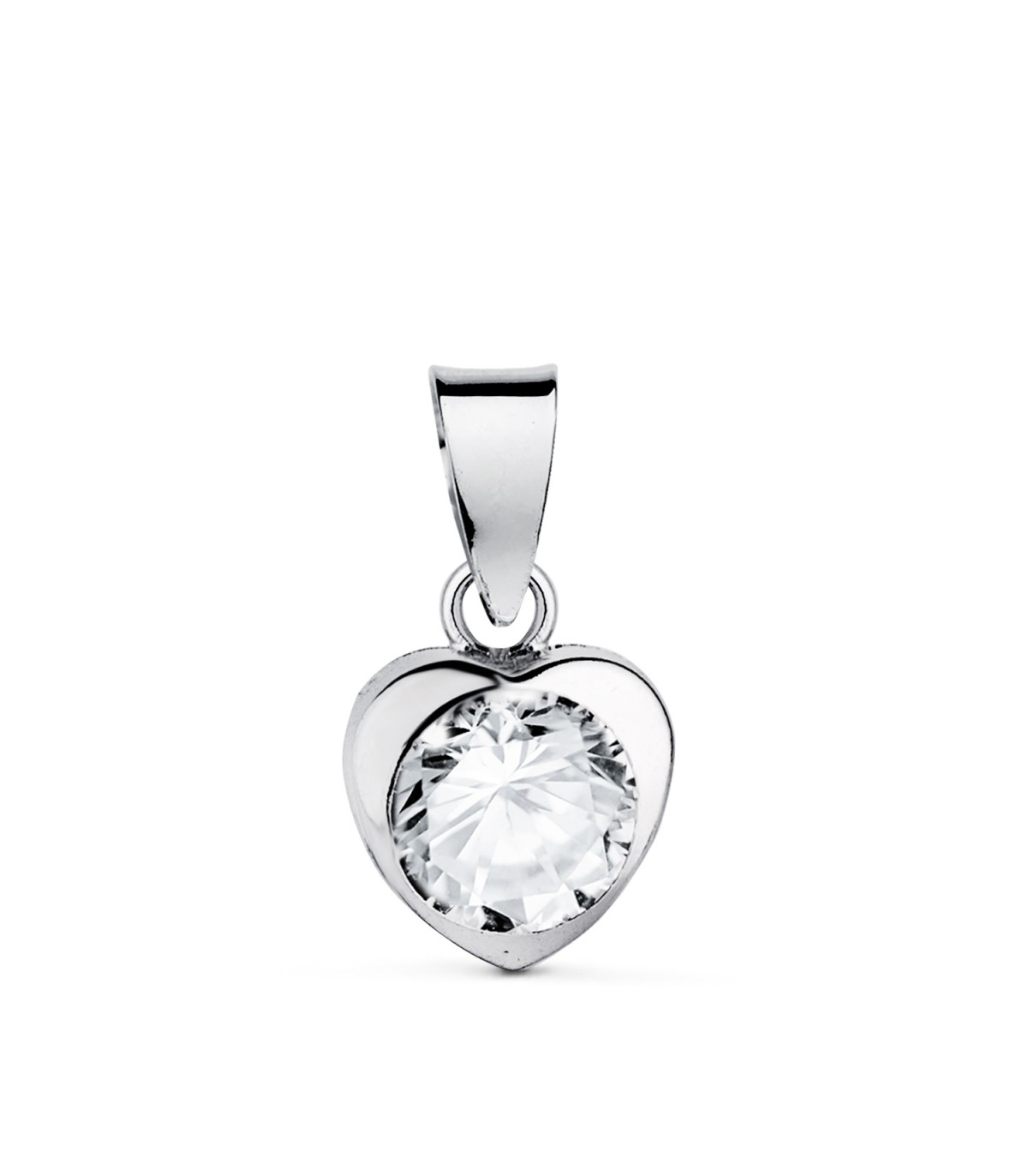 Solitär-Anhänger 18K Weißgold, Herz-Design, 7,5 mm, weißer Zirkoniastein