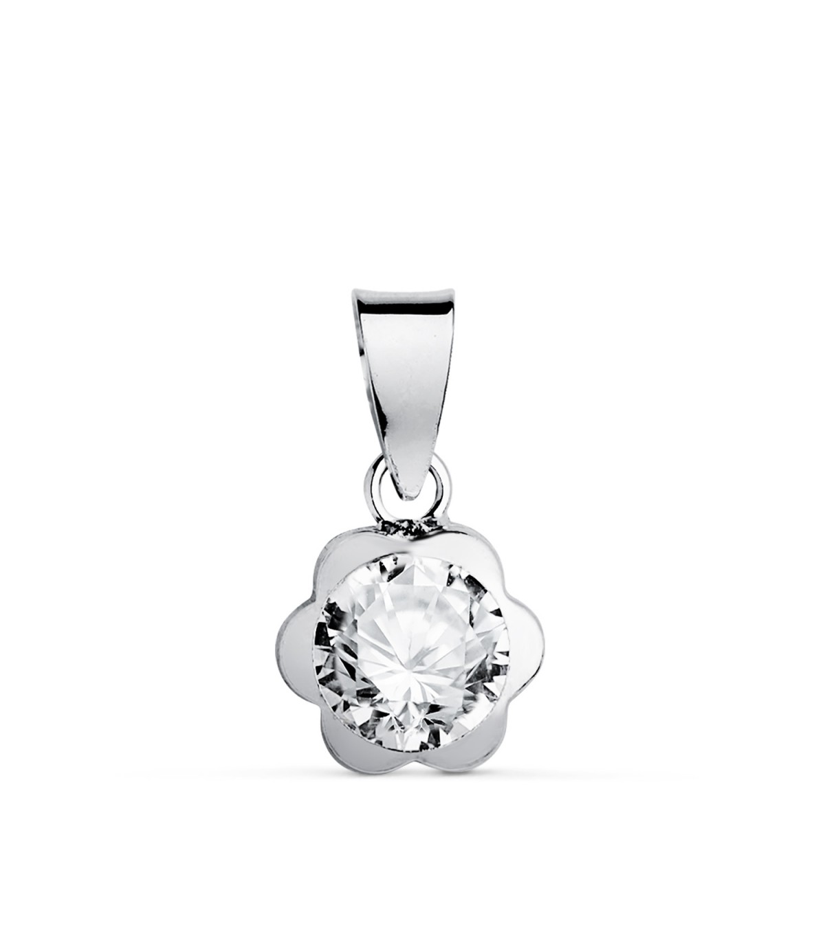 Solitär-Anhänger Weißgold 18 K, Blumen-Design, 8 mm, weißer Zirkoniastein
