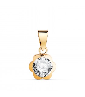 Solitär-Anhänger Gelbgold 18 K, Blumen-Design, 8 mm, weißer Zirkoniastein