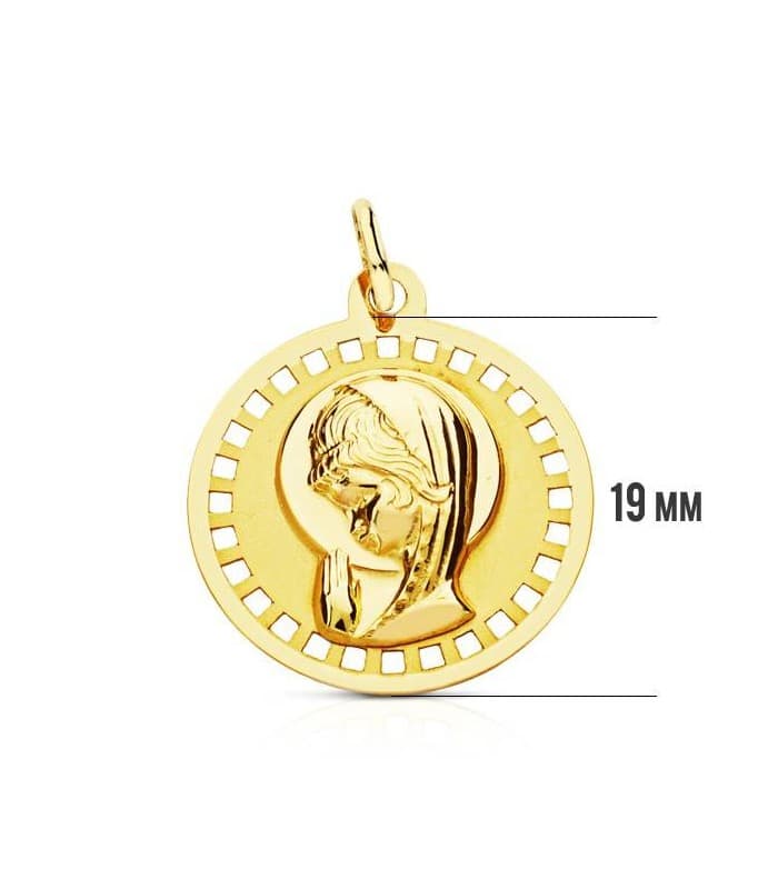 Pendentif Vierge rond ajouré 18 K