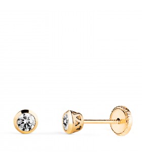 Orecchini bimba Lorena Zirconi 4mm Oro 18Kt, punto luce, orecchini a lobo.