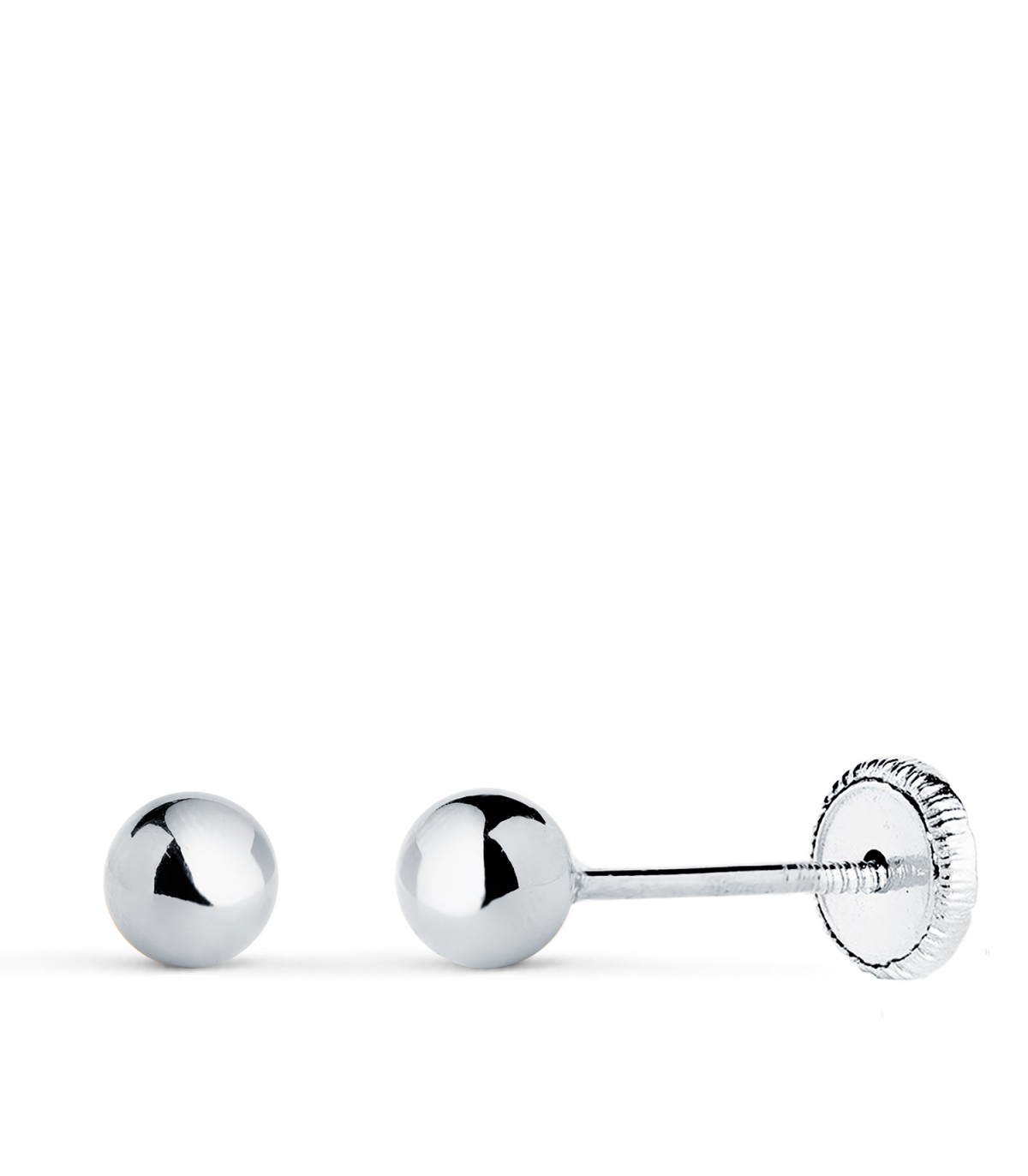 Pendientes oro blanco Emma 4 mm 18 Ktes. Pendientes de recién nacida forma de bola.
