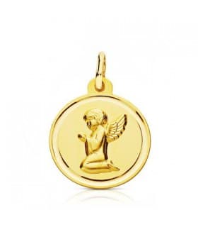 Medaglia Angioletto Custode da Battessimo in oro 18 carati 16mm