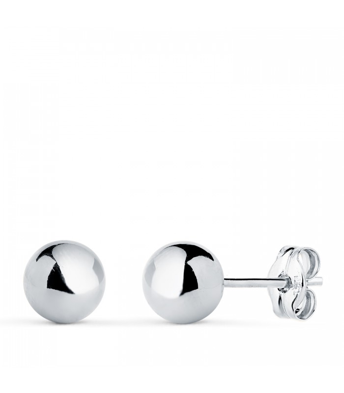 Boucles d'oreilles boules Emma or blanc 18K 6mm, clous d'oreilles boule / sphère pour femme