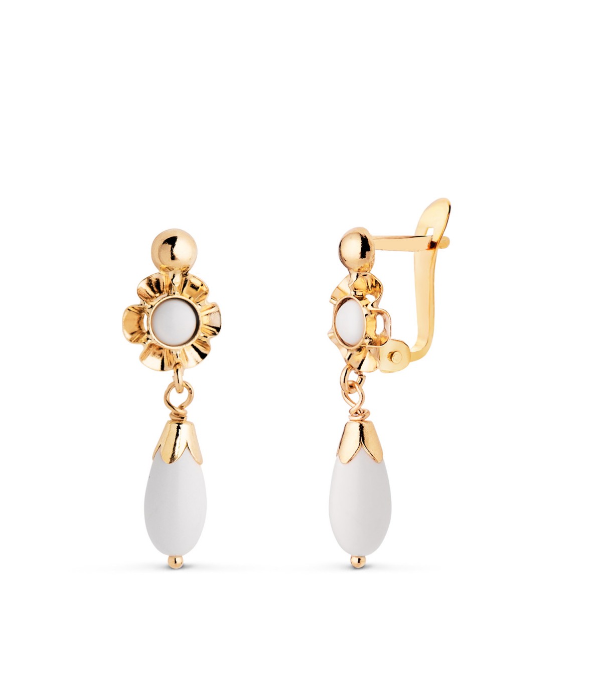 Pendientes oro 18k cubana piedra blanca