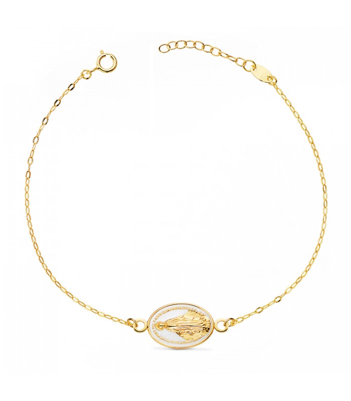 Bracelet Médaille Miraculeuse email blanc 18K  - Bracelets femme en or - bijouterie en ligne