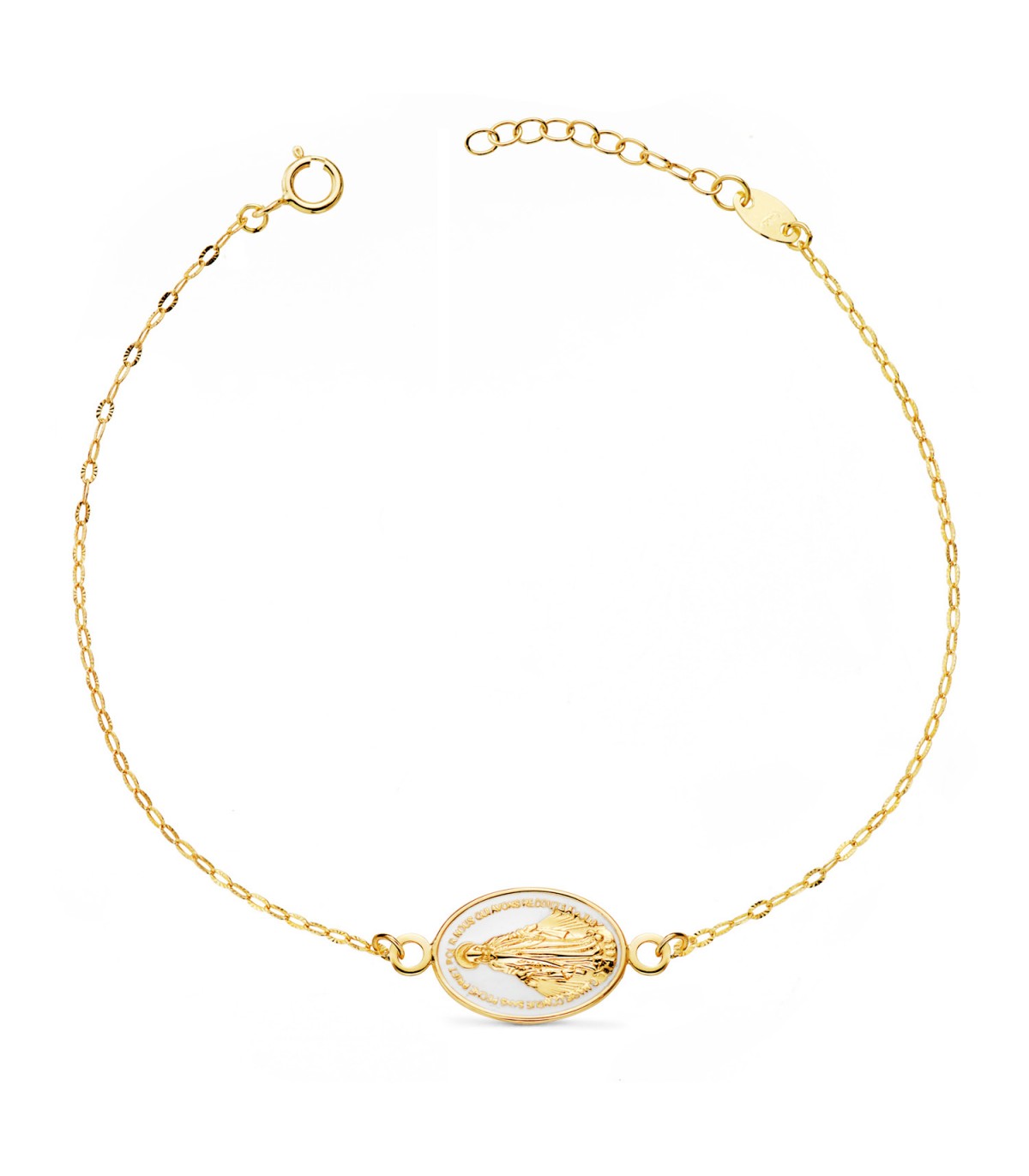 Bracelet Médaille Miraculeuse email blanc 18K  - Bracelets femme en or - bijouterie en ligne