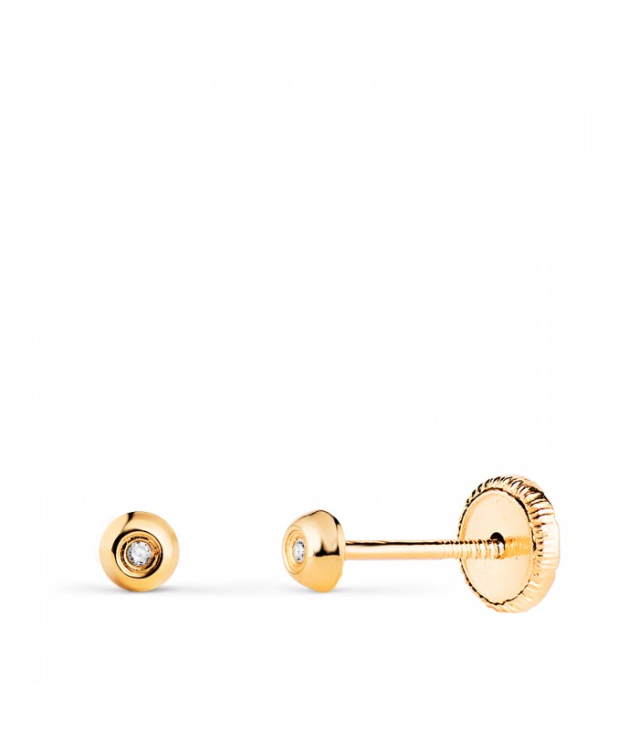 Pendientes bebé Aminata Oro 18K 3mm, chatón con circonitas