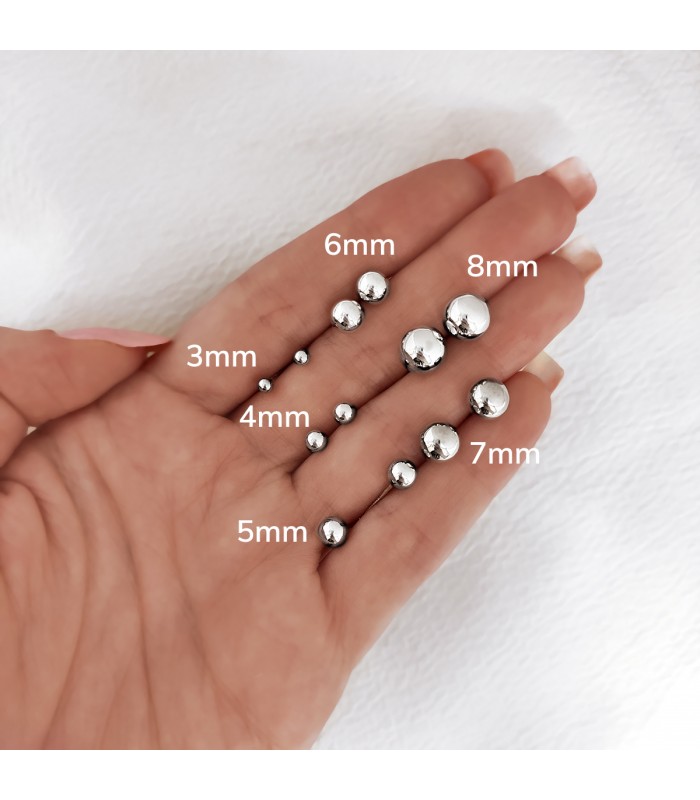 Orecchini sfere oro bianco 750, differente misura per donna, bambina o piercings.