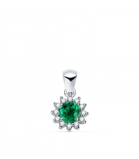 Ciondolo Idril oro bianco 18kt smeraldo con diamanti, collana diamante donna.