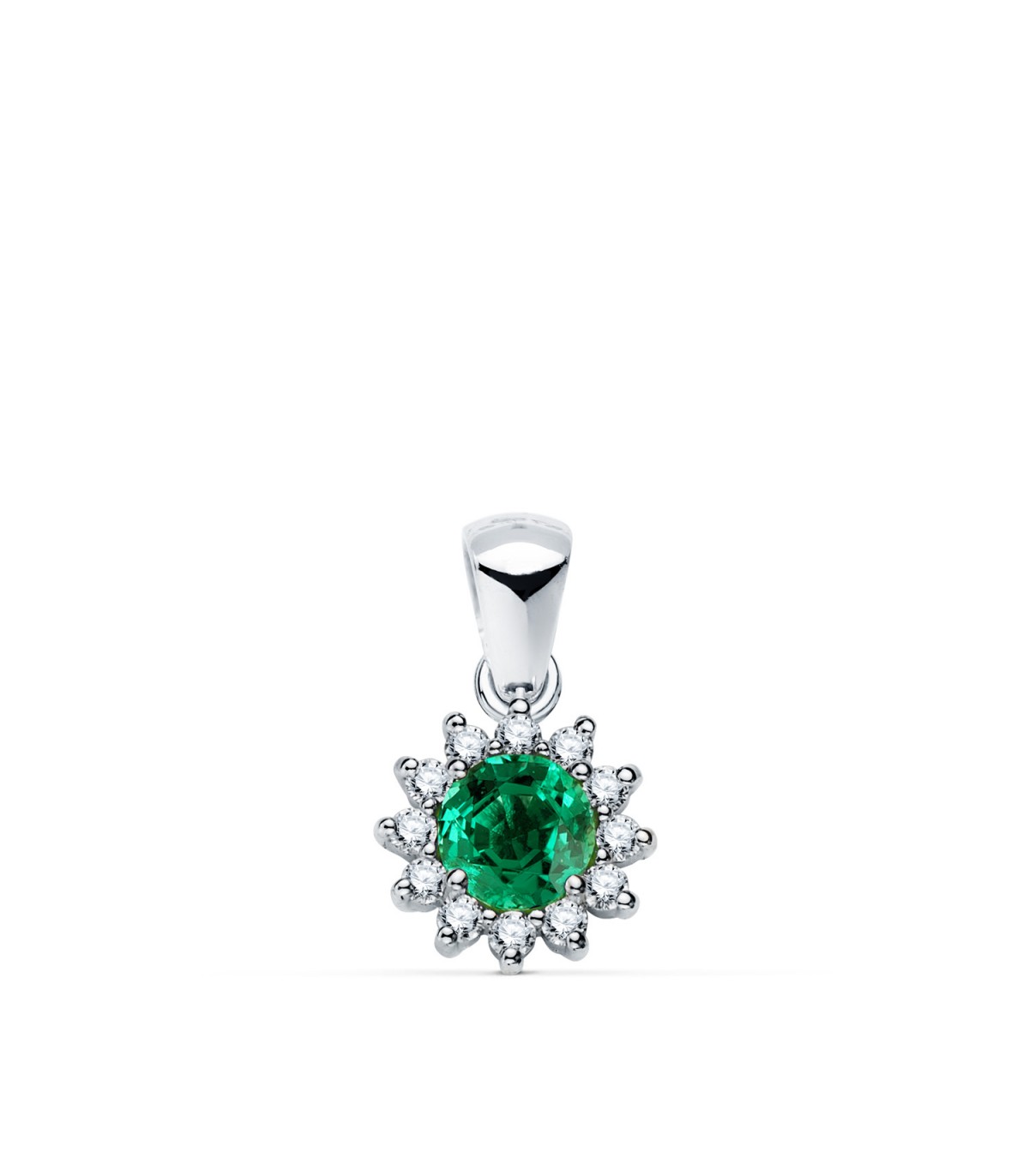 Pendentif Idril Or blanc 18K Diamants et Émeraude, colliers diamants pour femme.