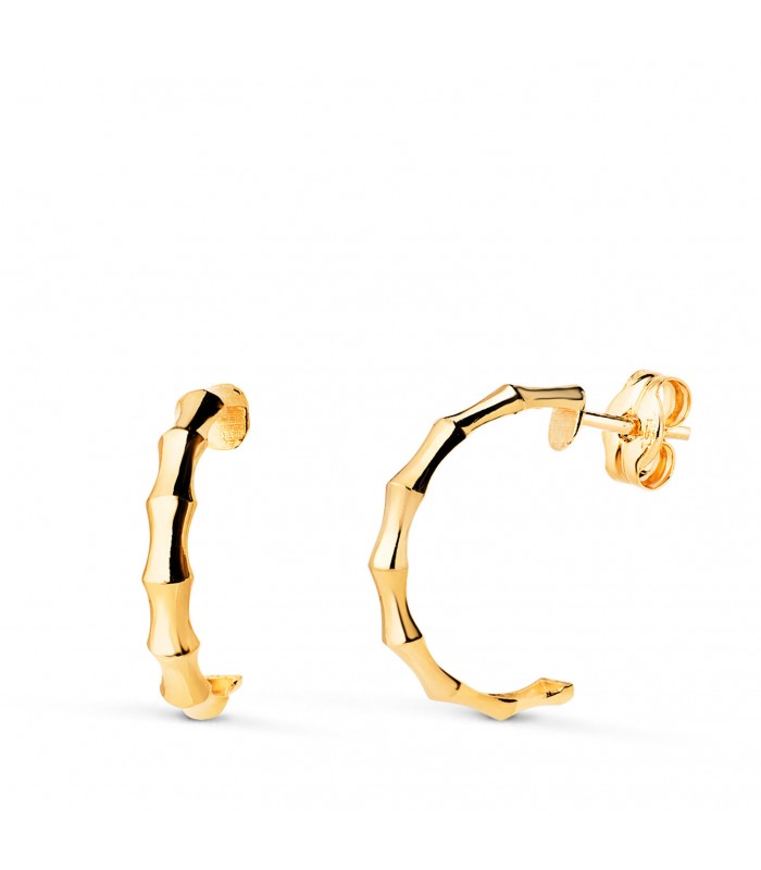 Orecchini Bambù oro 18Kt 15mm, orecchini a cerchio per donna.