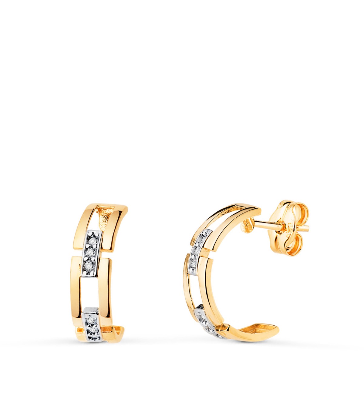 Pendientes aros Ancla oro bicolor 18 K, aros abiertos mujer.