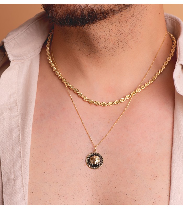 Médaille Méduse Émail Noir 18K 20mm. Pendentifs en or pas cher pour femmes.