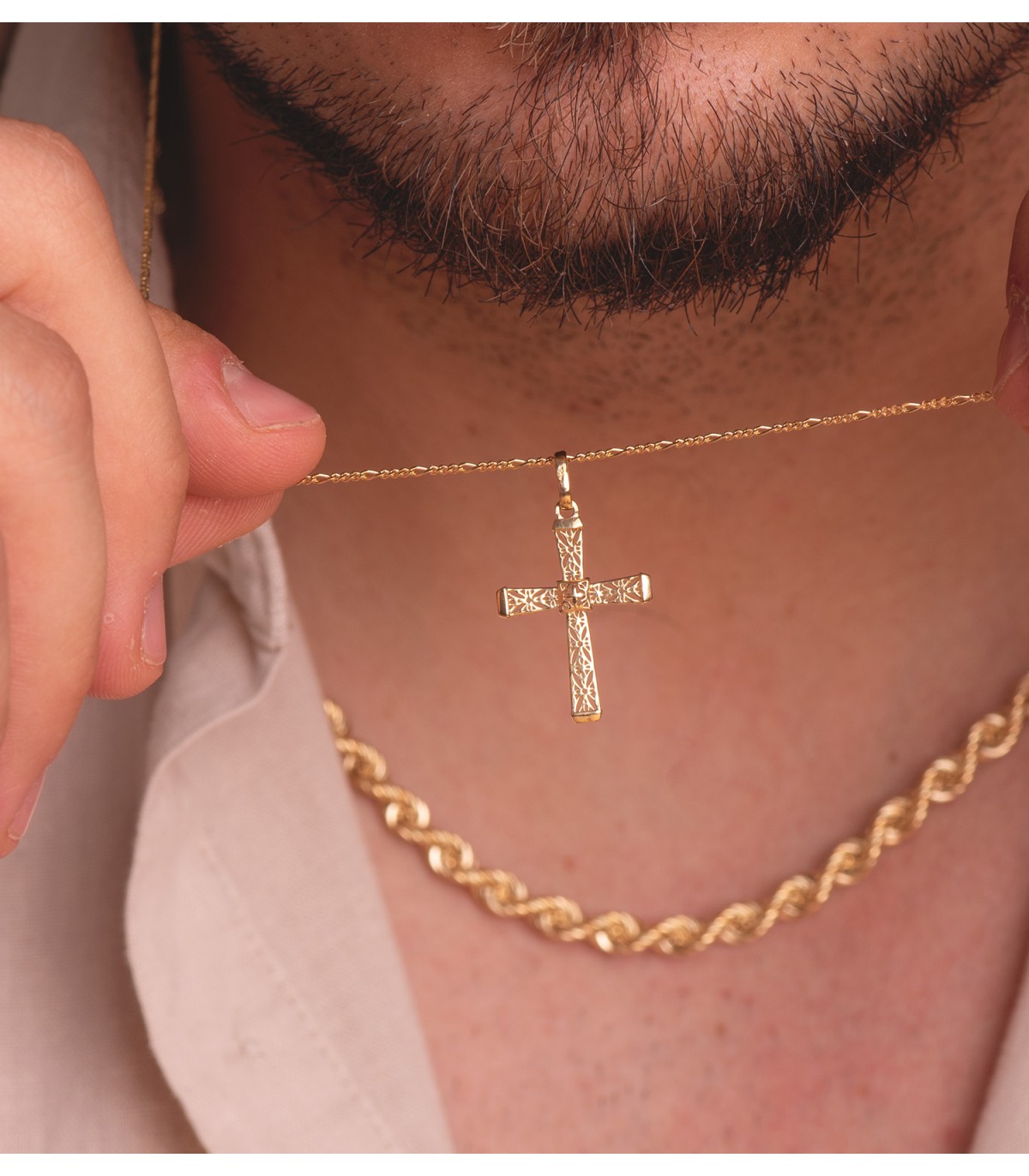 Pendentif Croix Or Filigrane 18 carats 24mm, collier avec croix femme