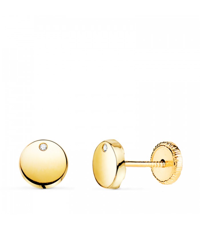 Orecchini bambina tondi Mónica, oro giallo 18kt 6,5mm con zirconi