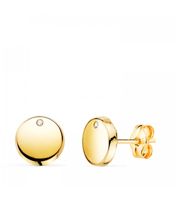 Pendientes redondos Mónica Oro 18 Kilates 8 mm. Pendientes atemporales y clásicos de mujer para llevar a diario.