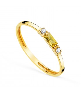 Citrin-Goldring und Zirkoniasteinen – Ring mit Edelstein Baguette 18 K, Krappe-Fassung, 4 × 2 mm