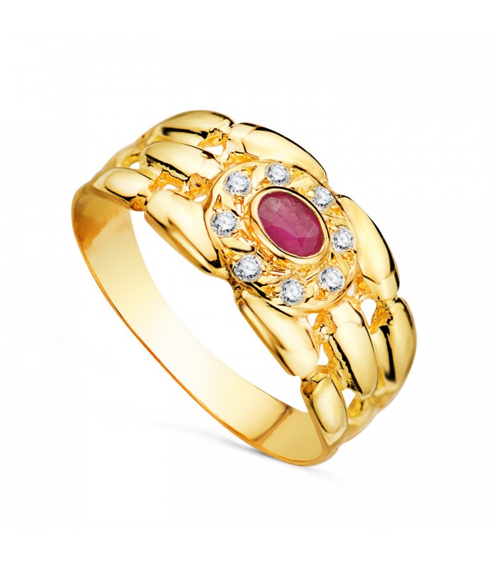 anillo de oro amarillo panter con rubi