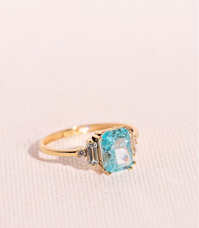 Anillo de oro con topacio paraiba 18 kilates, anillos con piedras