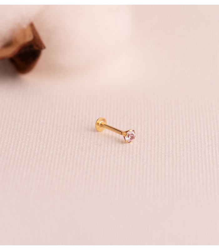 Piercing con circonitas rosas, pendientes de mujer en oro 750.