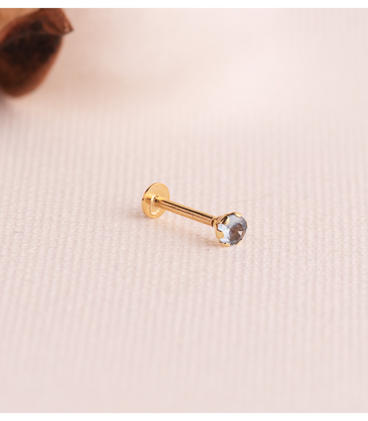 Piercing con circonitas azul aguamarina, pendientes de mujer en oro 750