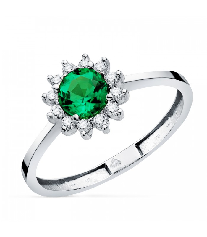Anillo Idril Oro blanco 18K Diamantes y Esmeralda
