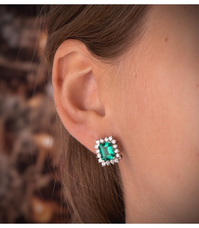 Smaragd Ohrringe mit Diamanten Carrie 750 Weißgold