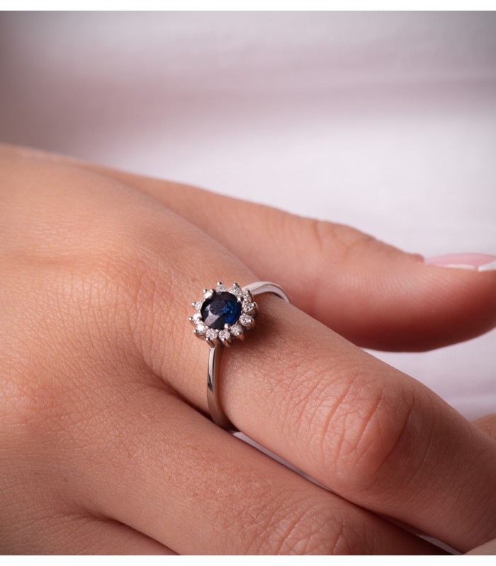 Bague Idril Or blanc 18K Diamants et Saphir