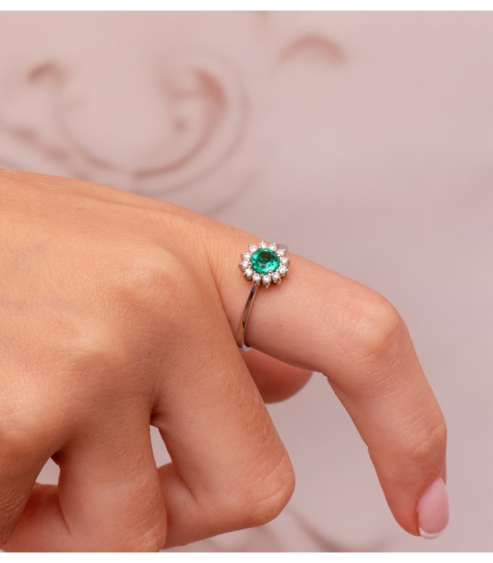 Bague Idril Or blanc 18K Diamants et Émeraude