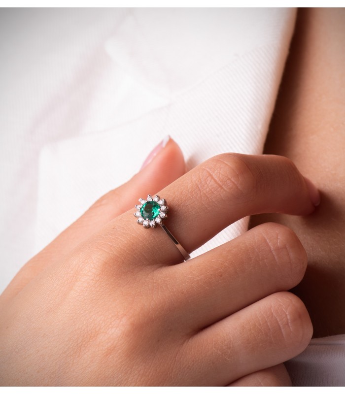 Anello Idril oro bianco 18kt diamanti e smeraldo