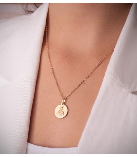 Medaglia per donna Madonna del Carmine e Sacro Cuore 18Kt scapolare satinato 16mm
