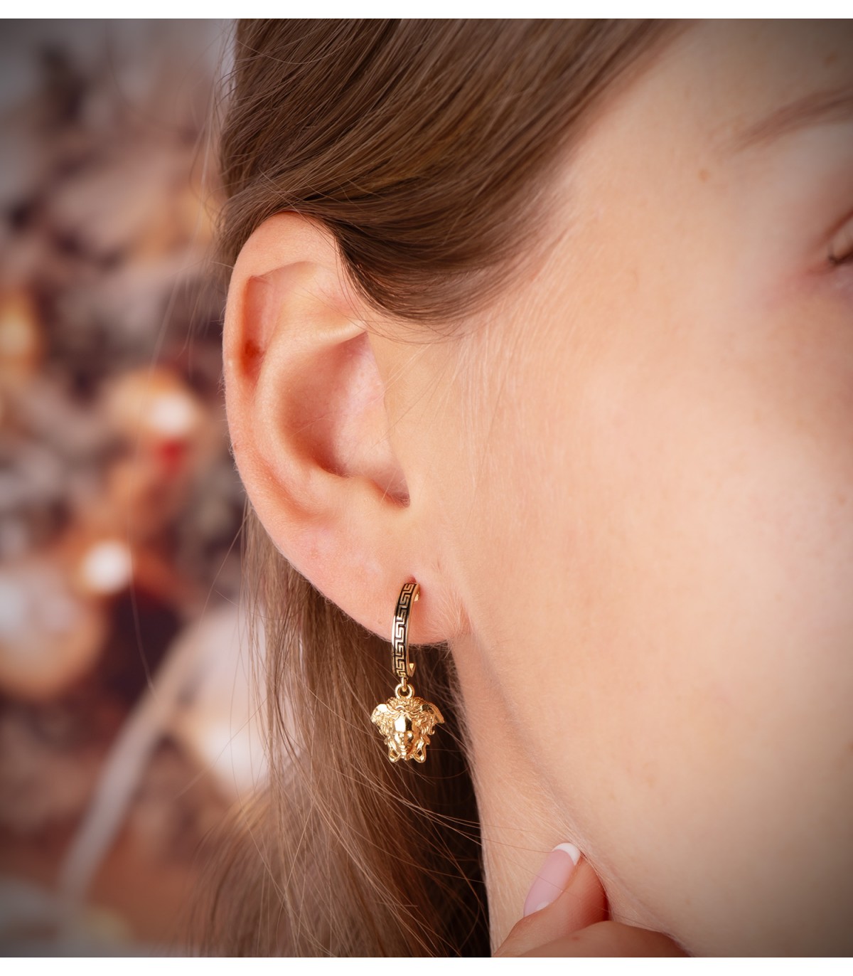 Boucles d'oreilles créoles Méduse Grec Or 18K, bijoux pour femmes