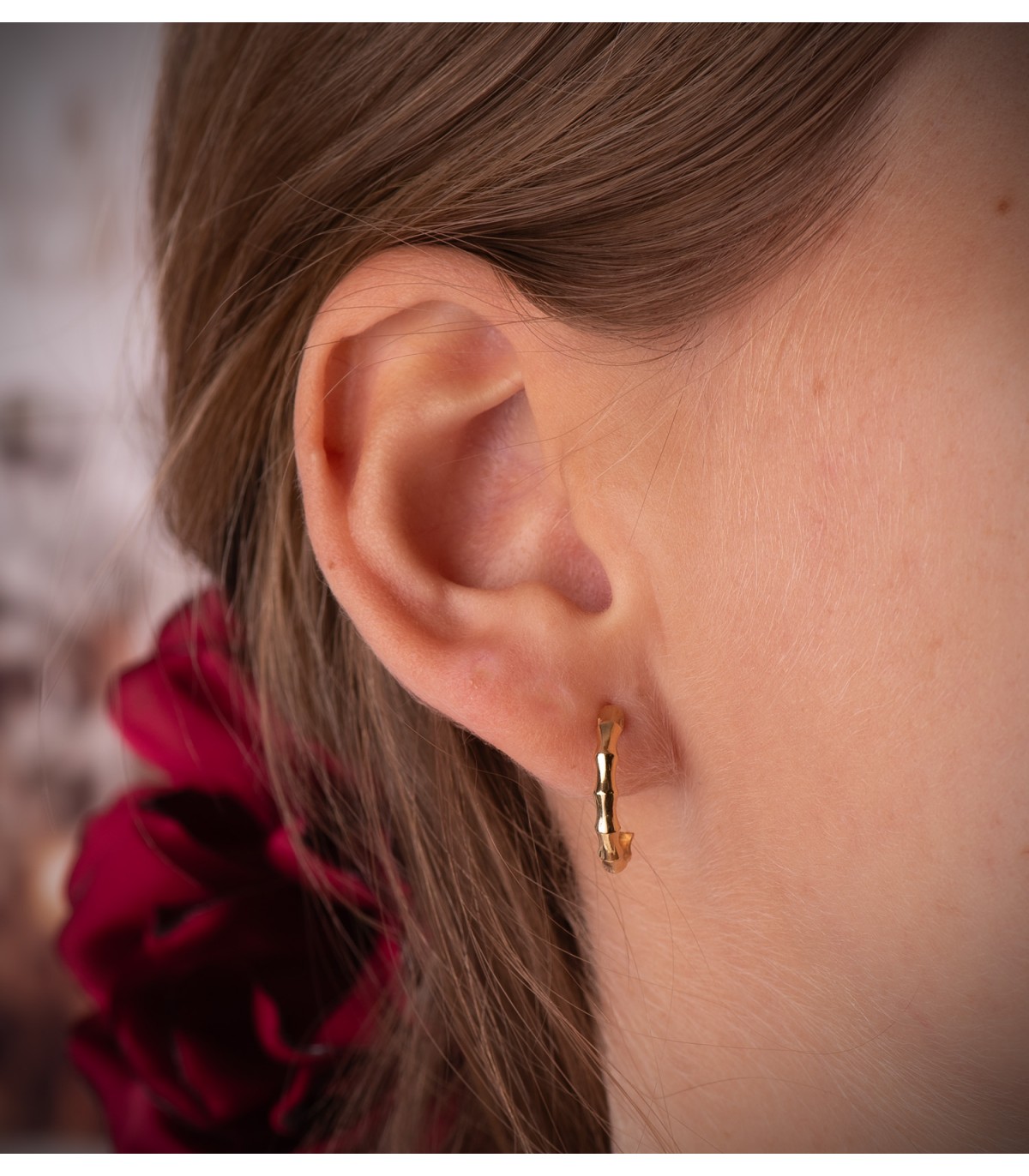 Boucles d'oreilles Bambou or 18K 15mm, créoles pour femme