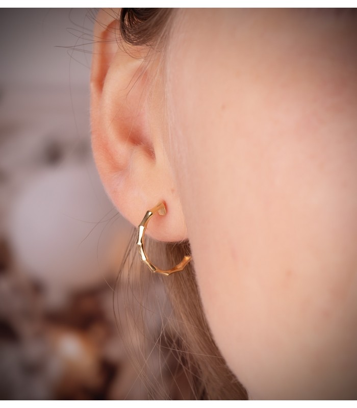 Boucles d'oreilles Bambou or 18K 15mm, créoles pour femme
