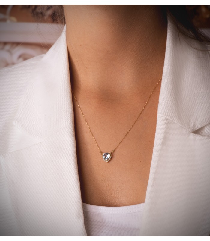Collana donna Adore Cuore topazio oro giallo 18kt, girocolli con pietre azzurro e blu